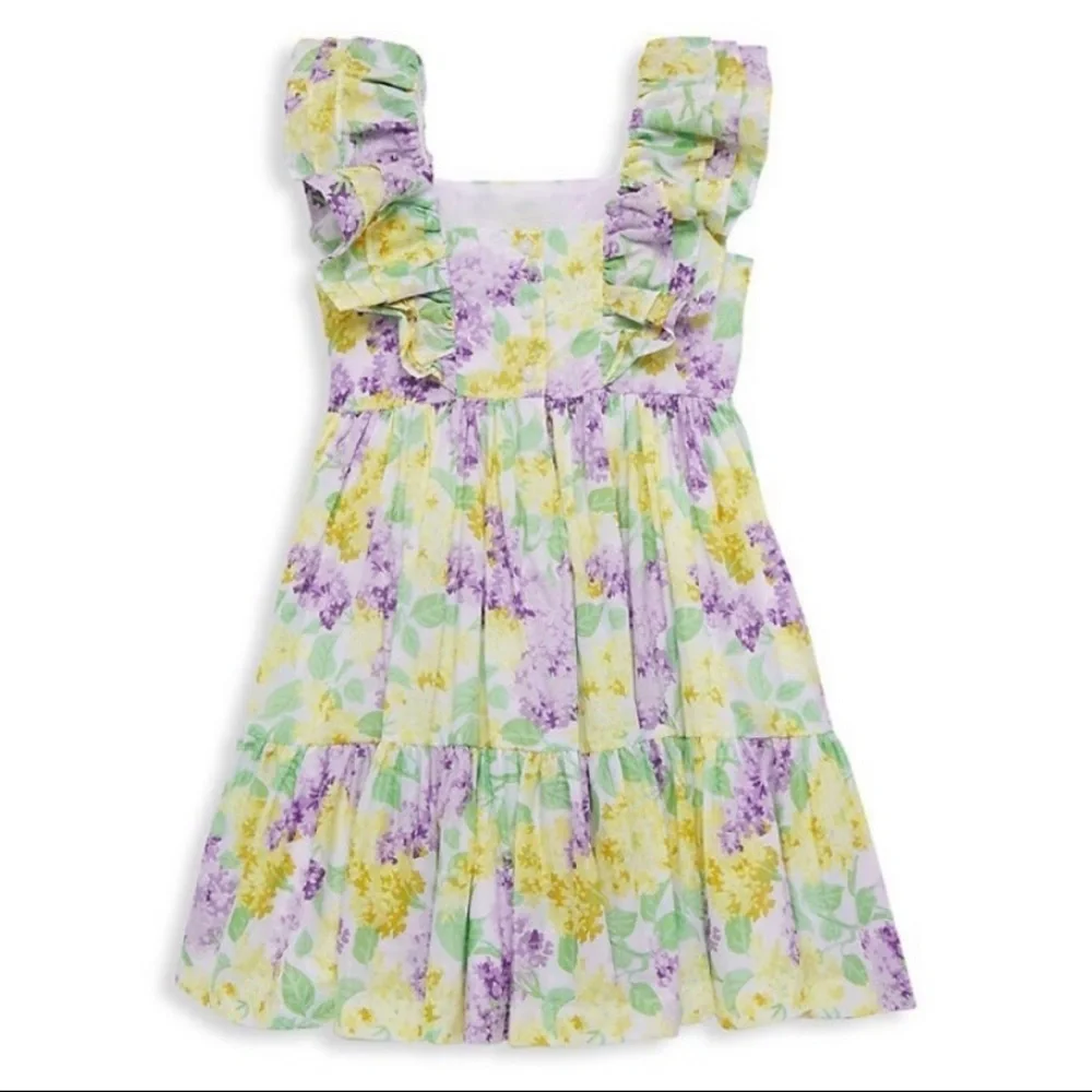 Janie and Jack Girls Floral Ruffle Tiered Dress Size 6 Purple Yellow
